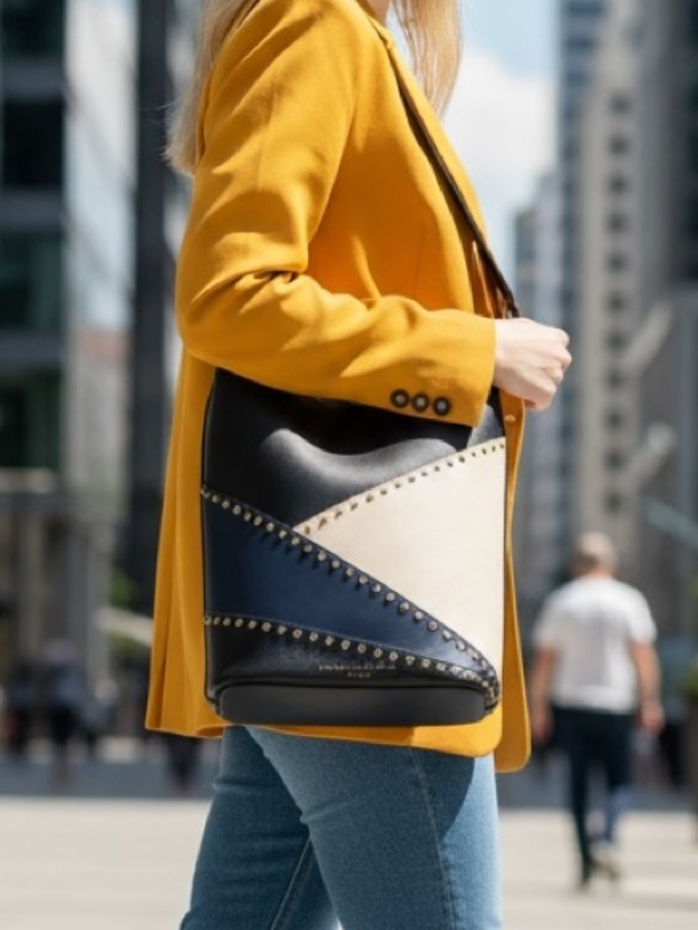 NWT ✨ Donna Karan Adan Studded Bucket Bag 🖤🤍💙 - Picture 3 of 12